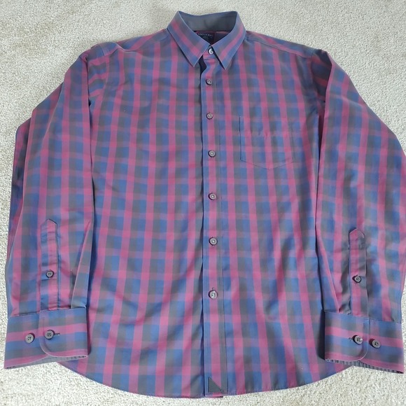 UNTUCKit Altamura WF Men's Button Up Shirt Large Long Sleeve Blue Red Plaid - Picture 12 of 14